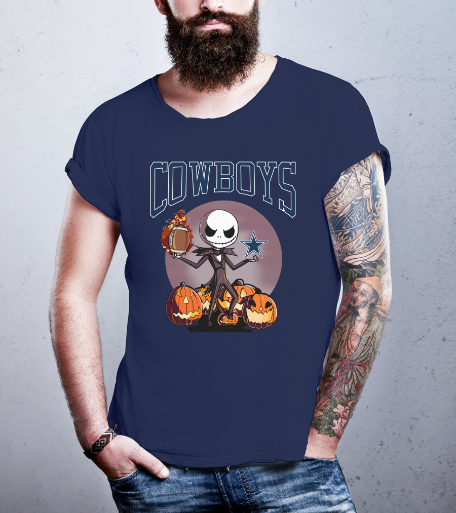 Cowboys Jack Skellington Halloween Football Pumpkins T-Shirt