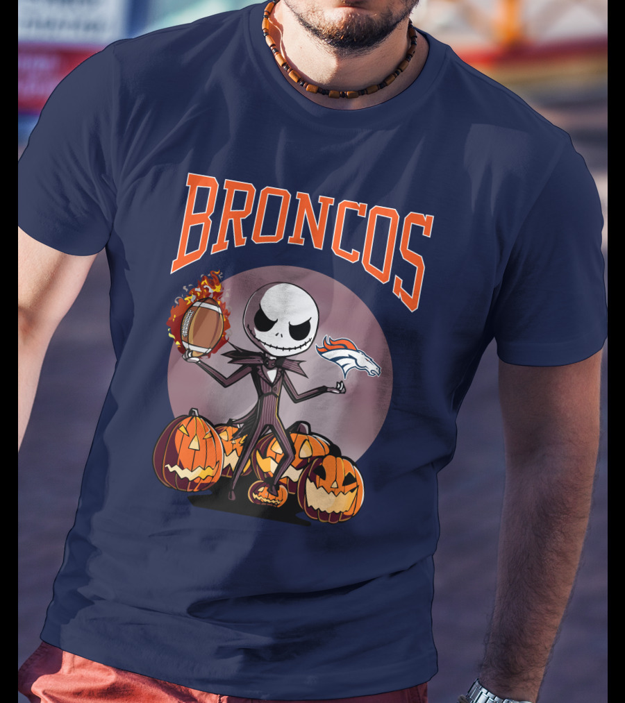 Broncos Jack Skellington Halloween Denver Football Pumpkins T-Shirt