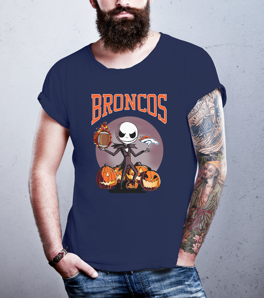 Broncos Jack Skellington Halloween Denver Football Pumpkins T-Shirt