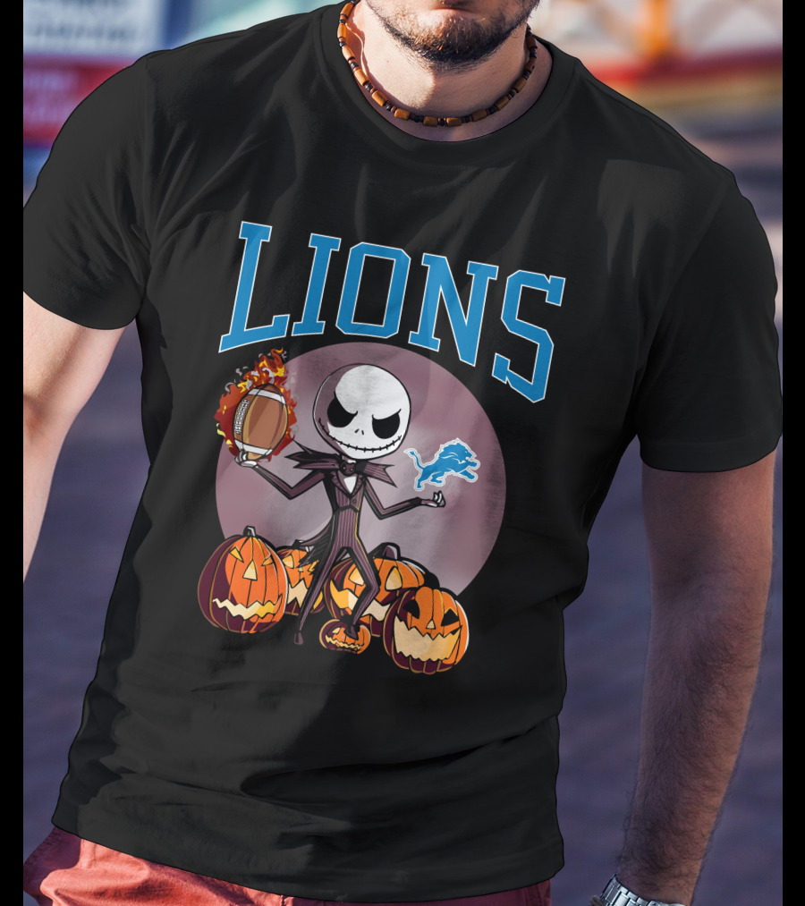 Lions Jack Skellington Detroit Halloween Football Pumpkins T-Shirt