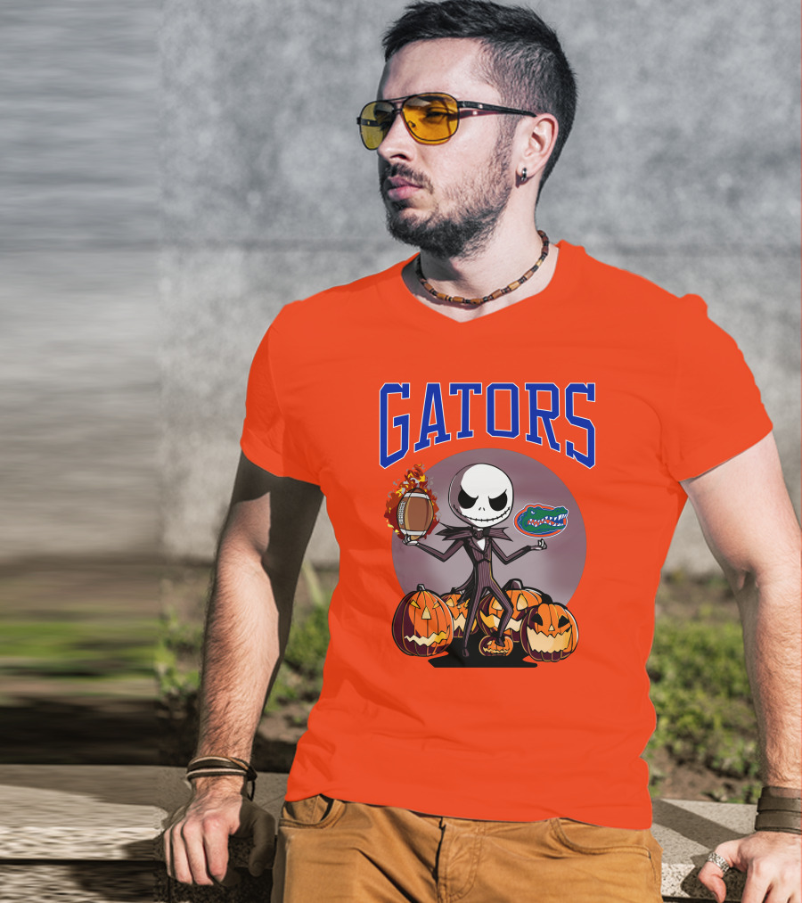 Gators Jack Skellington Florida Halloween Football Pumpkins T-Shirt