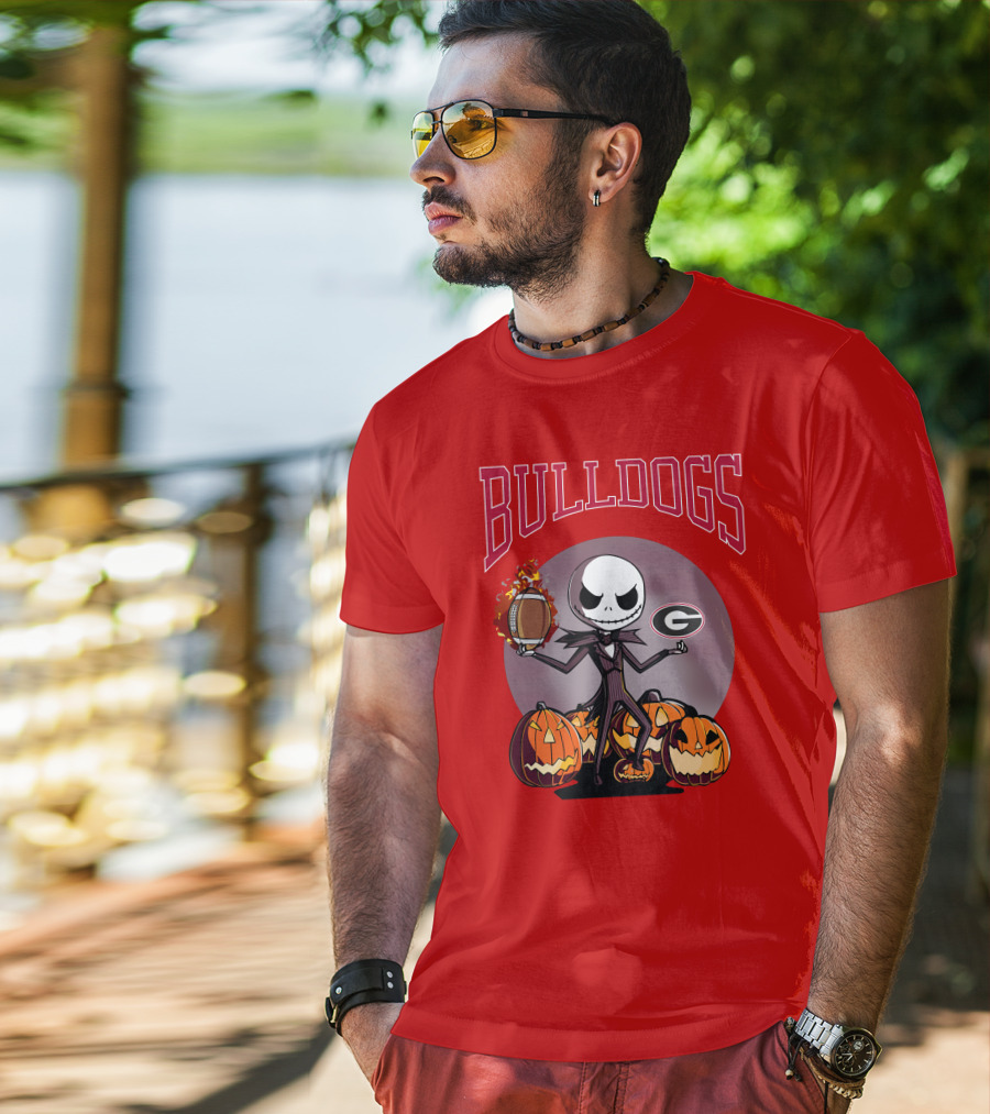 Georgia Bulldogs Jack Skellington Pumpkin Football Halloween T-Shirt
