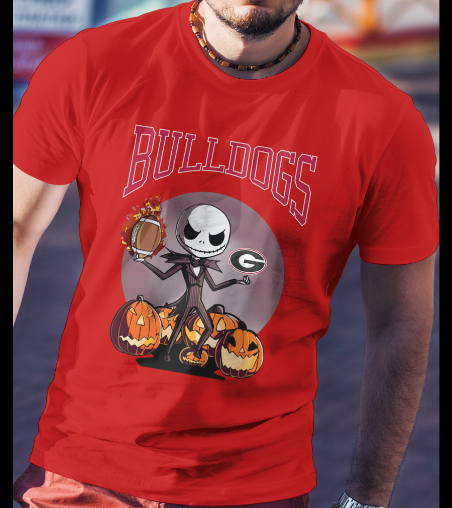 Georgia Bulldogs Jack Skellington Pumpkin Football Halloween T-Shirt