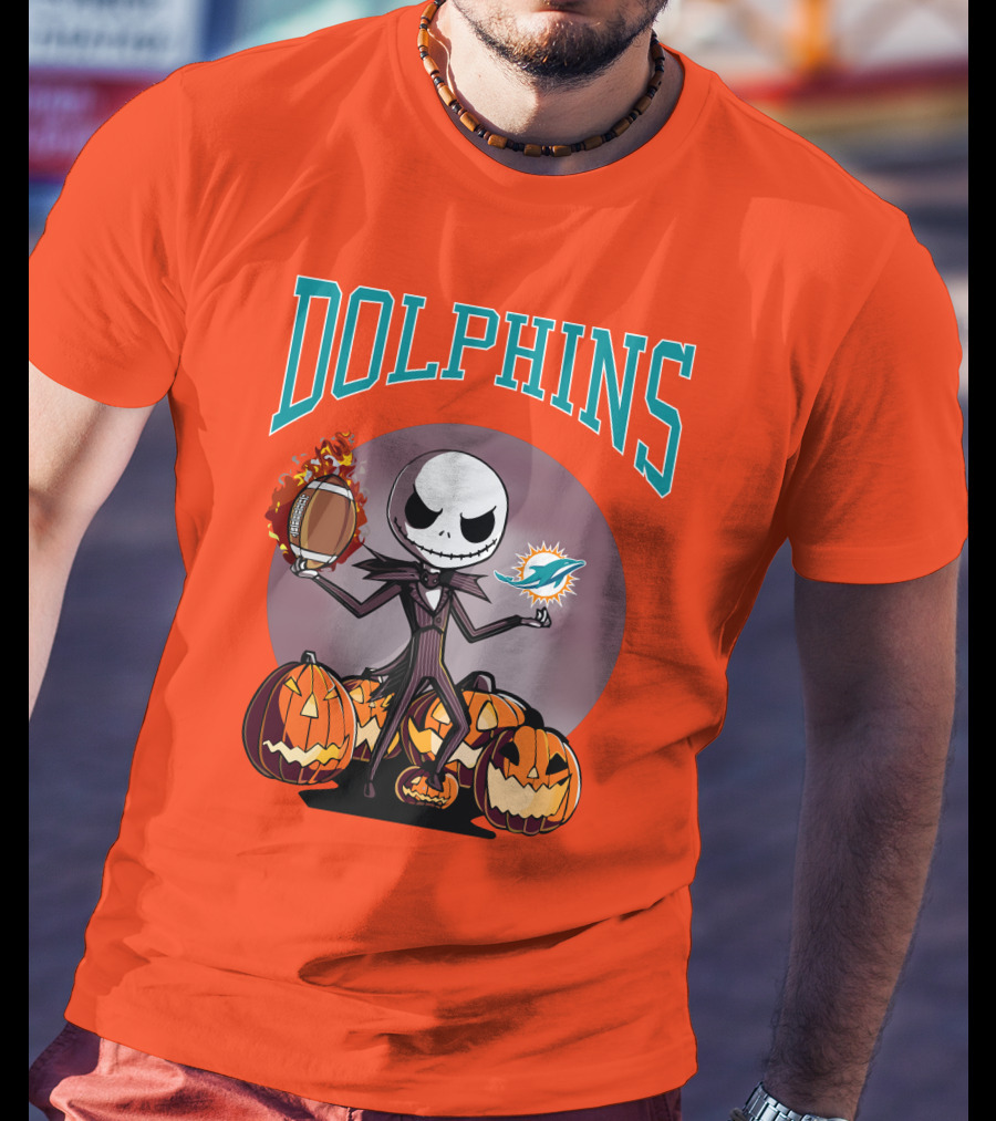 Dolphins Jack Skellington Halloween Miami Football Pumpkins T-Shirt