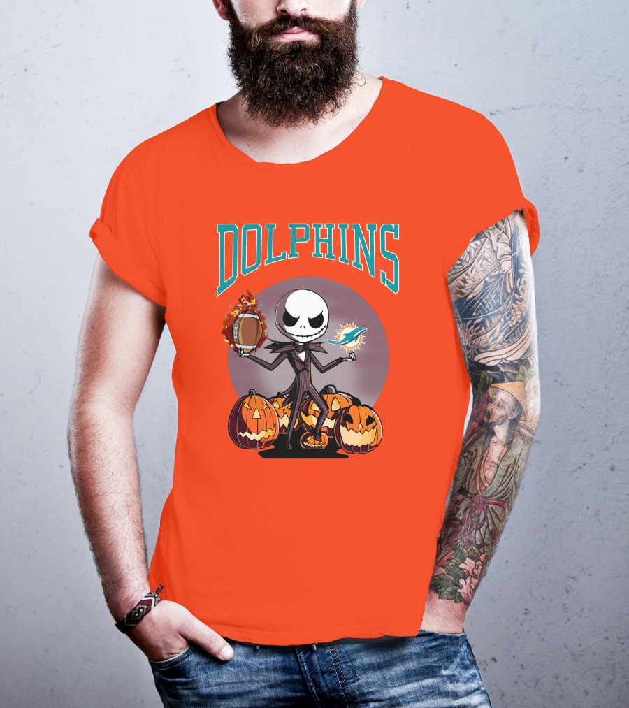 Dolphins Jack Skellington Halloween Miami Football Pumpkins T-Shirt
