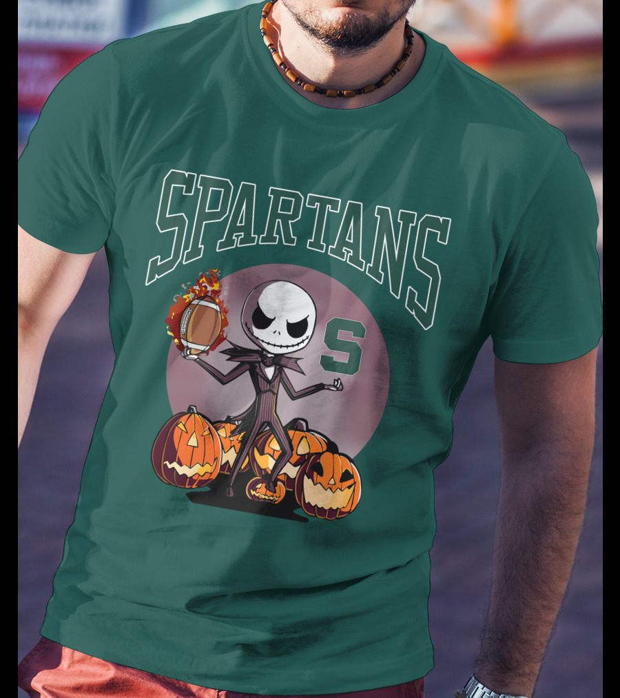 Michigan State Spartans Jack Skellington Football Halloween Pumpkins T-Shirt