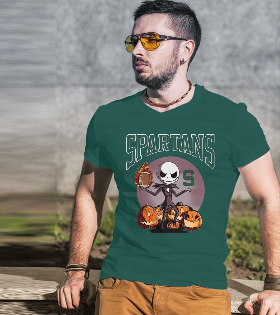 Michigan State Spartans Jack Skellington Football Halloween Pumpkins T-Shirt