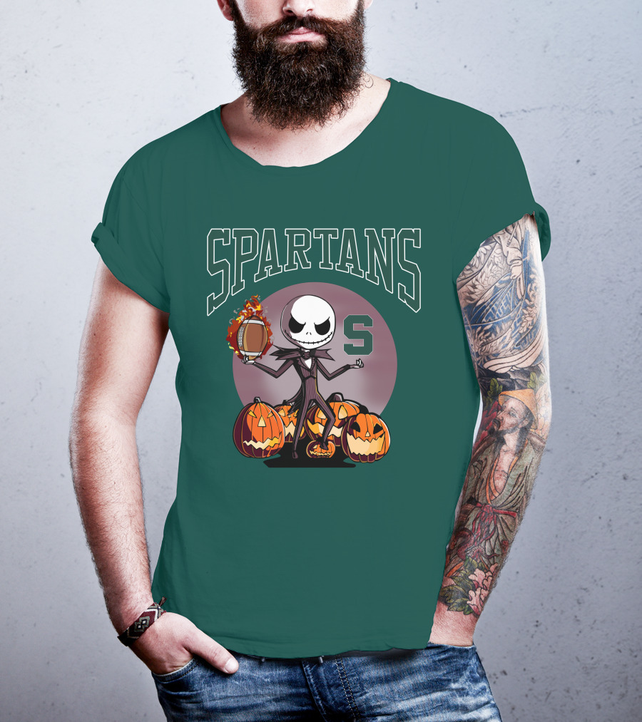 Michigan State Spartans Jack Skellington Football Halloween Pumpkins T-Shirt