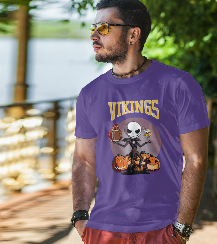 Vikings Jack Skellington Halloween Football Pumpkins T-Shirt