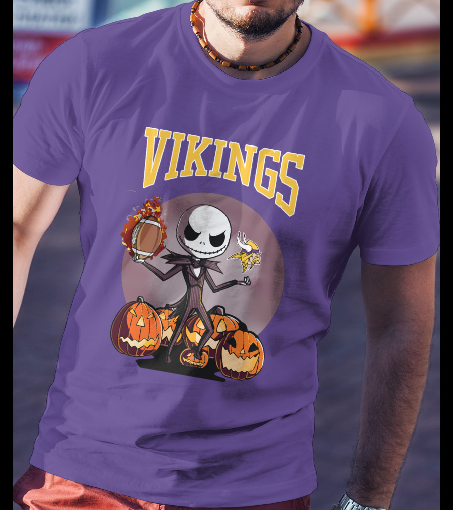 Vikings Jack Skellington Halloween Football Pumpkins T-Shirt