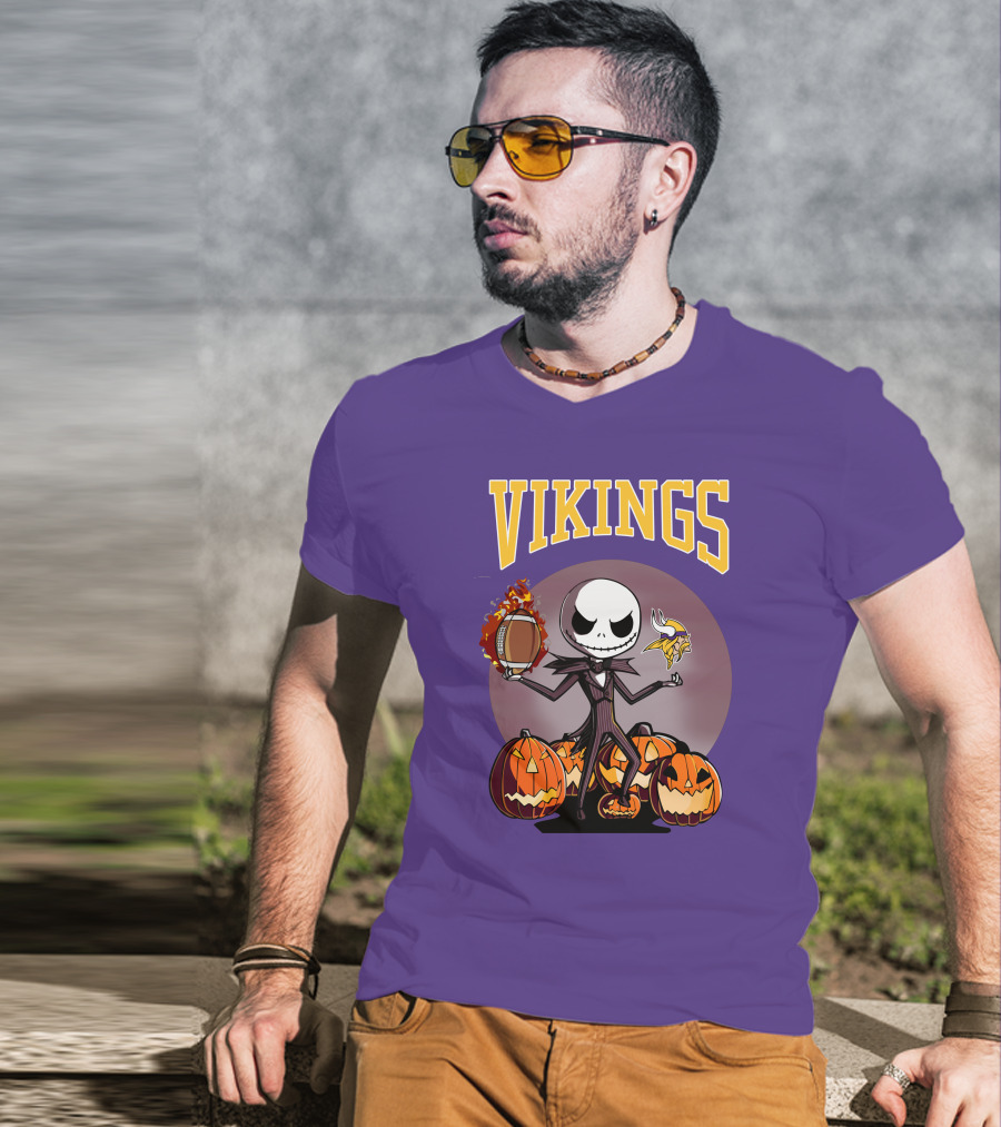 Vikings Jack Skellington Halloween Football Pumpkins T-Shirt