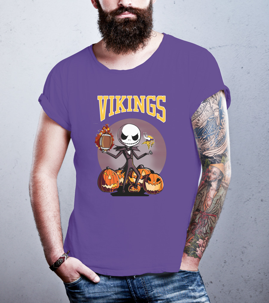 Vikings Jack Skellington Halloween Football Pumpkins T-Shirt