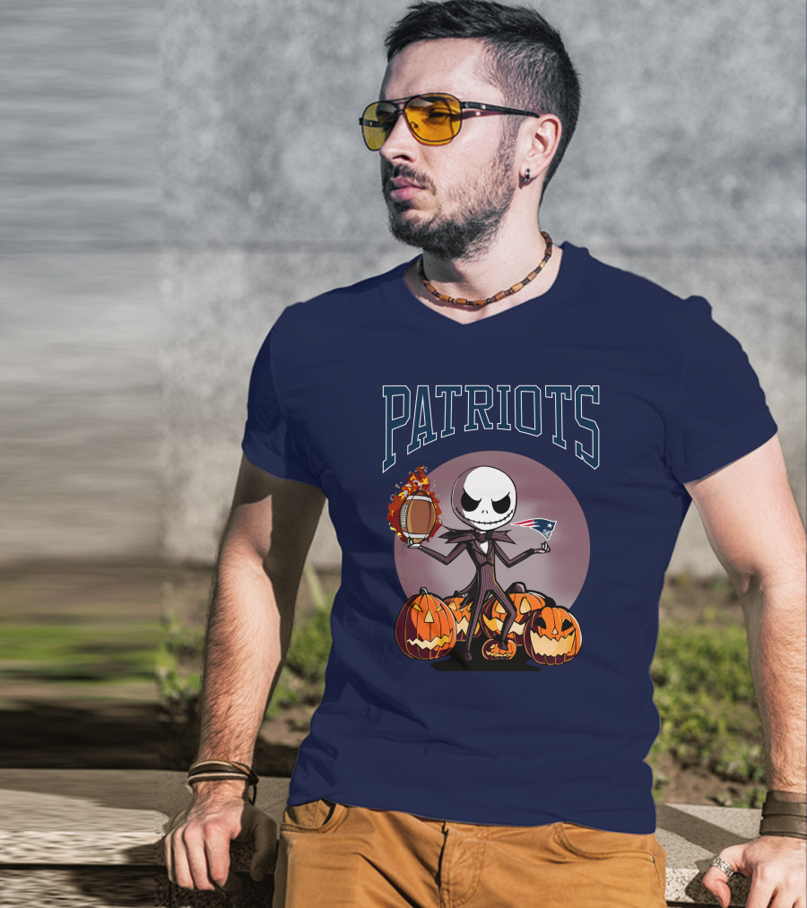 Patriots Jack Skellington Halloween New England Football Pumpkins T-Shirt