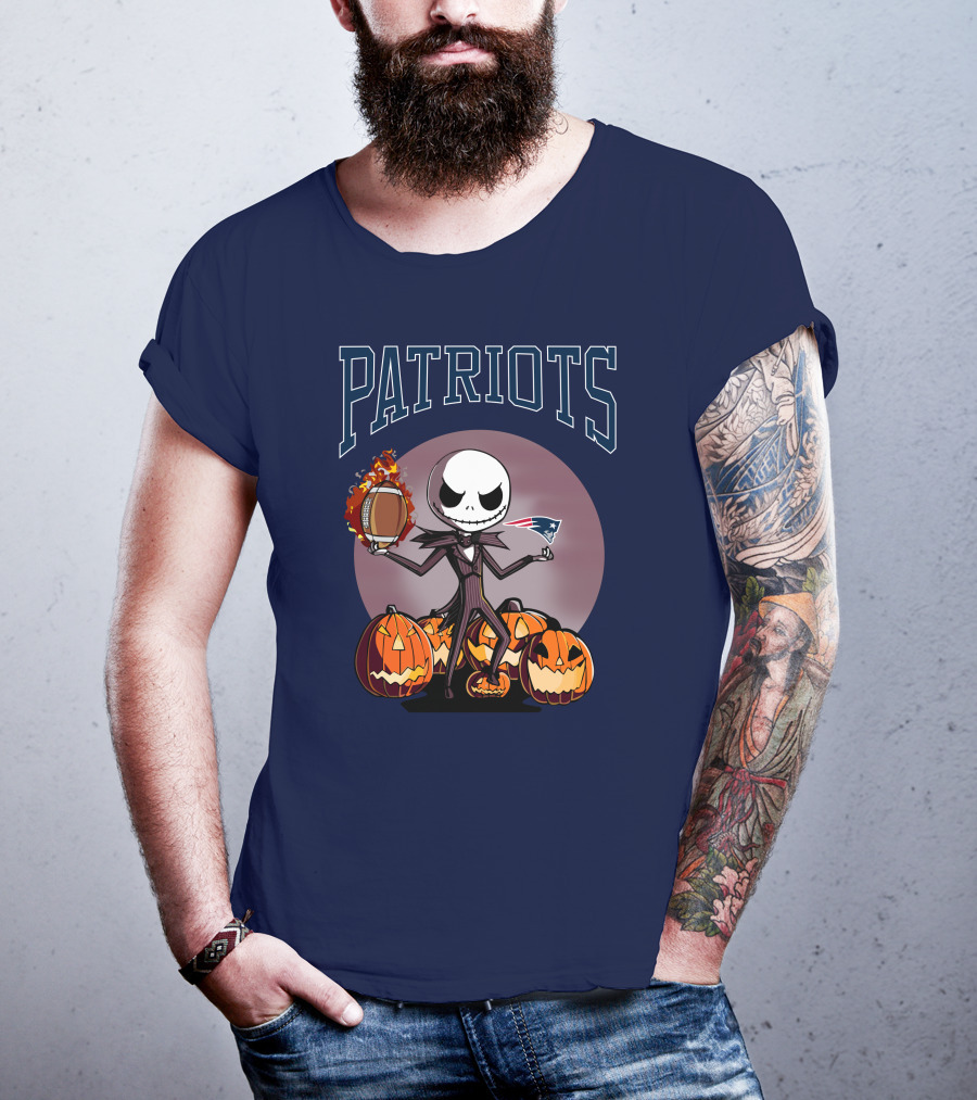 Patriots Jack Skellington Halloween New England Football Pumpkins T-Shirt