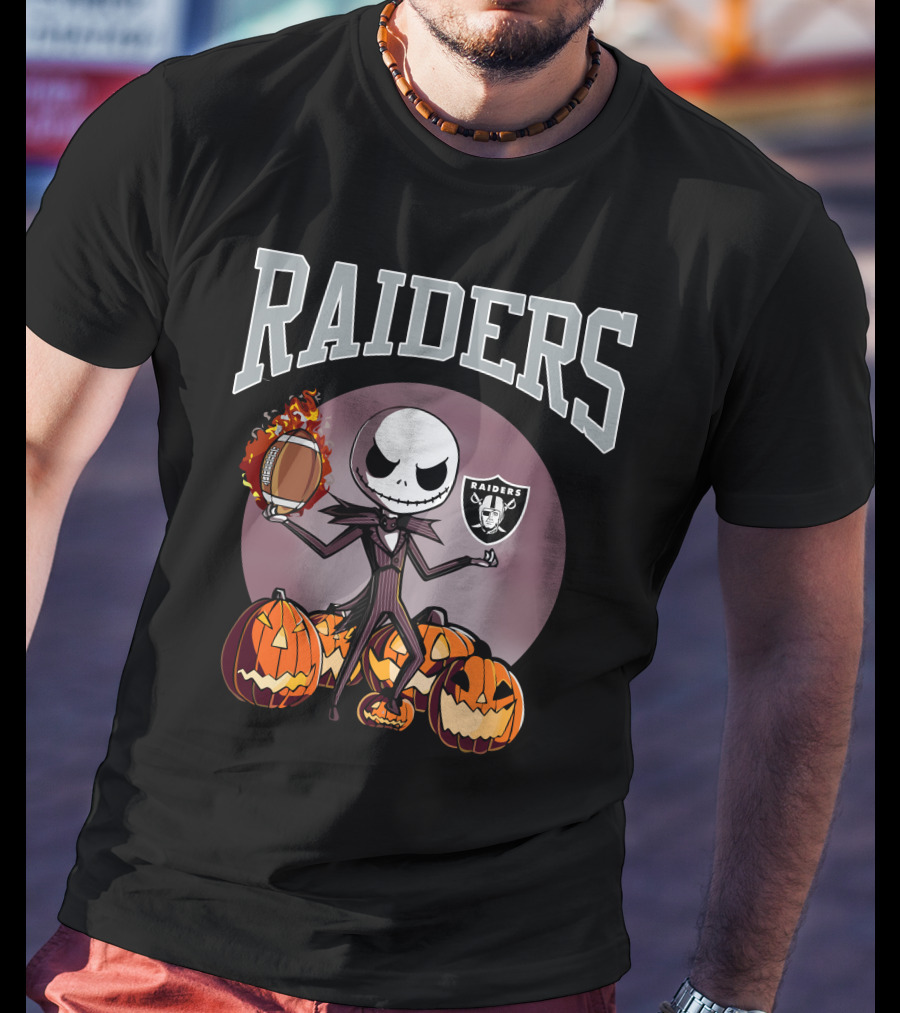 Raiders Jack Skellington Halloween Pumpkins Football Nfl T-Shirt