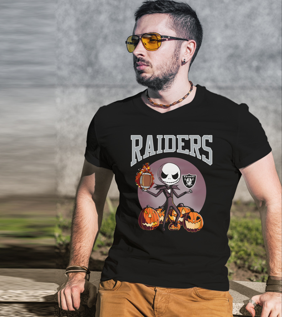 Raiders Jack Skellington Halloween Pumpkins Football Nfl T-Shirt