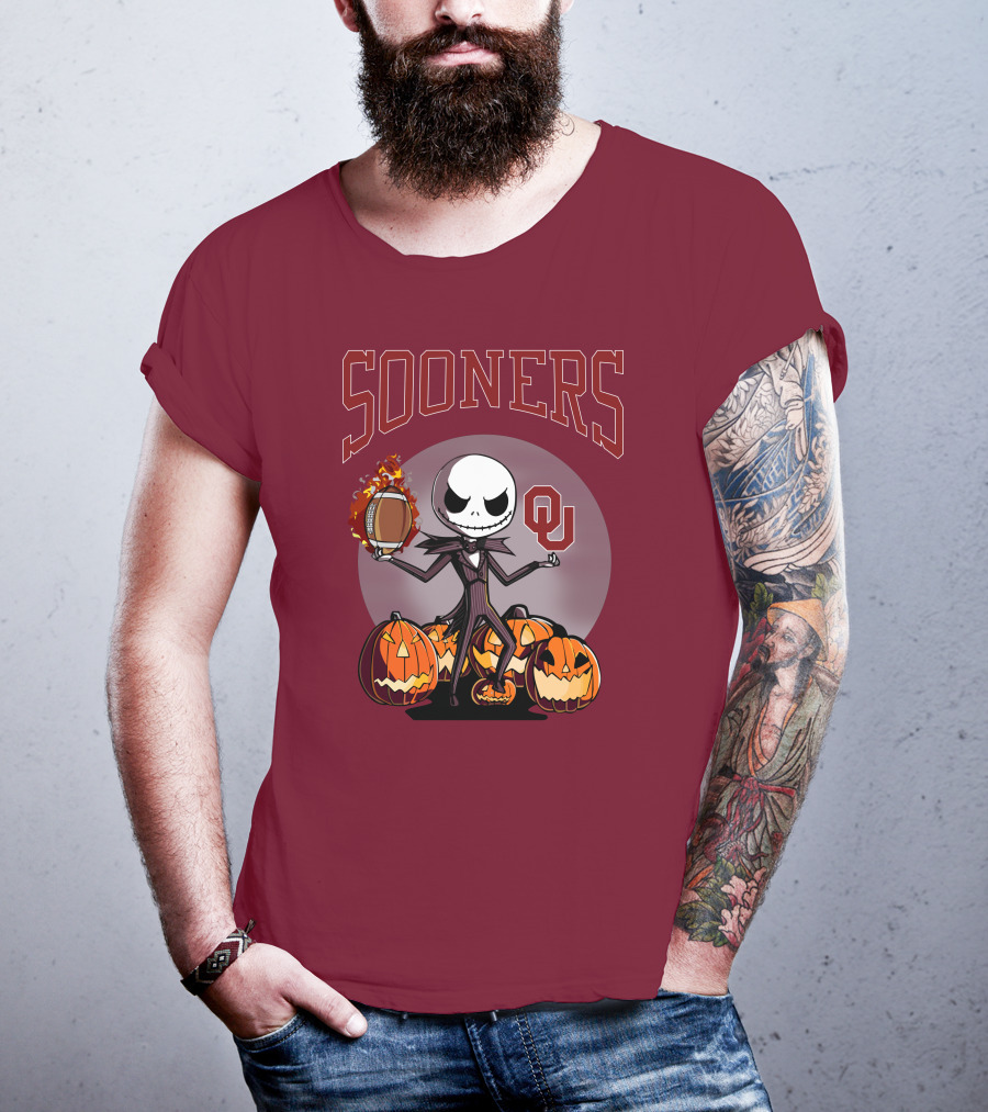 Sooners Halloween Jack Skellington OU Football Pumpkins T-Shirt