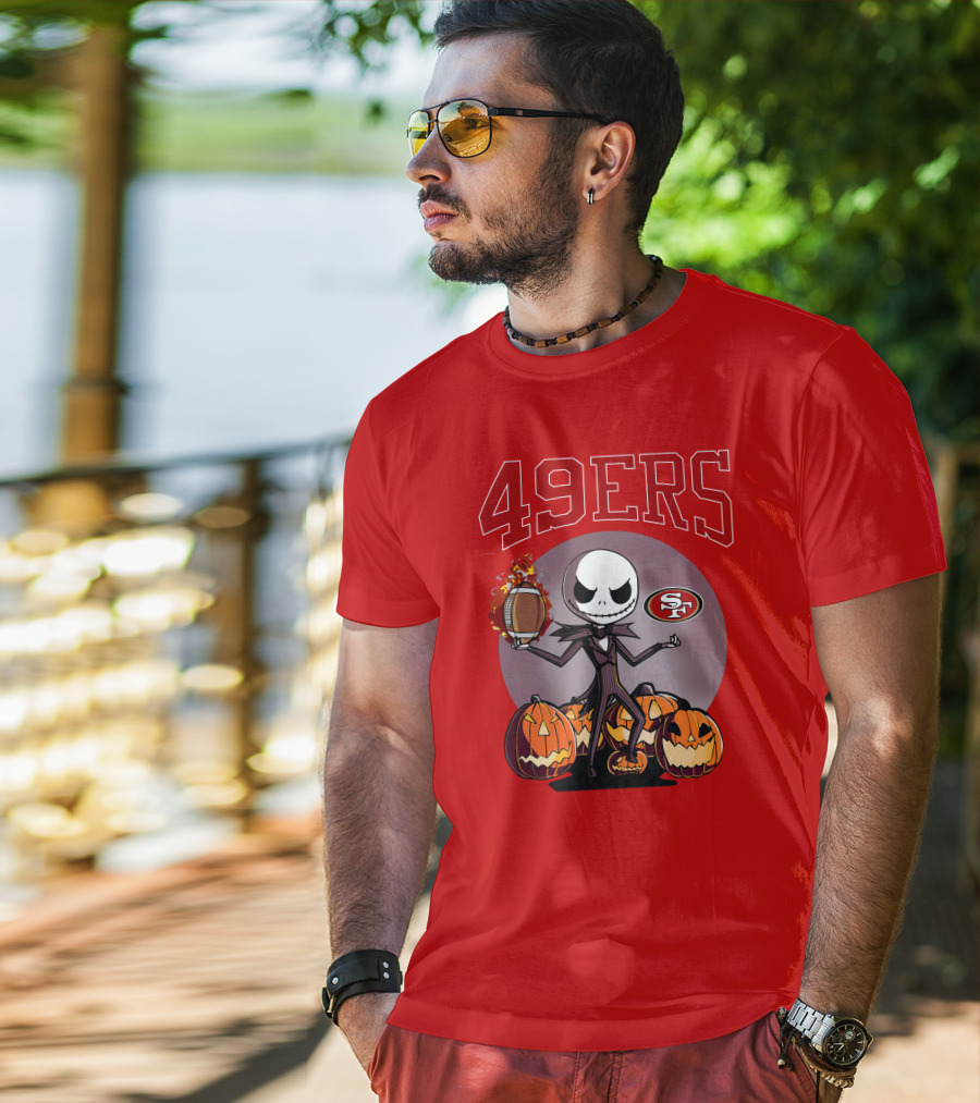 49ers Jack Skellington Halloween Pumpkins Sf Football T-Shirt