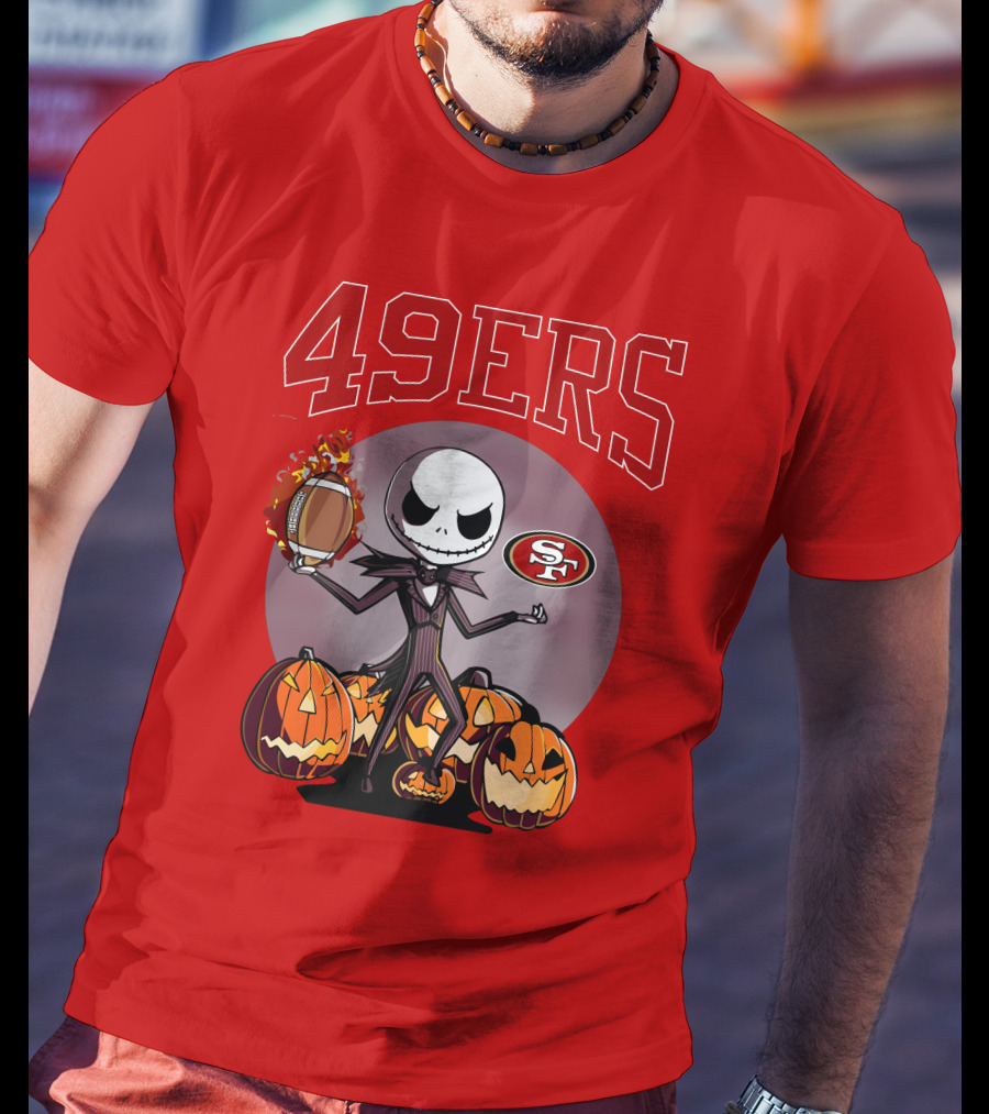 49ers Jack Skellington Halloween Pumpkins Sf Football T-Shirt