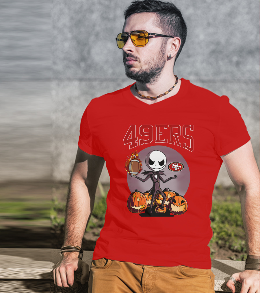 49ers Jack Skellington Halloween Pumpkins Sf Football T-Shirt