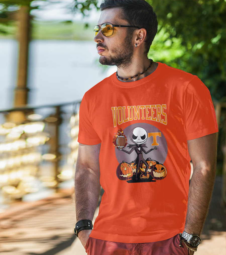 Tennessee Volunteers Jack Skellington Halloween Football Pumpkins T-Shirt