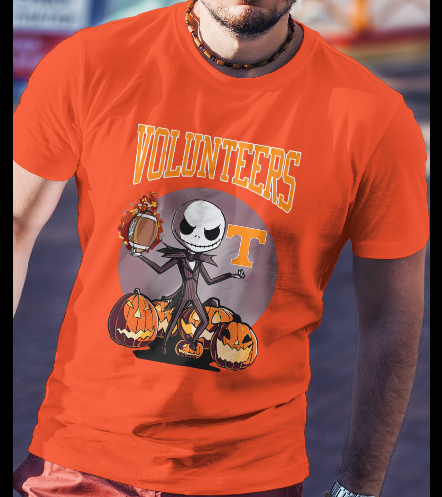 Tennessee Volunteers Jack Skellington Halloween Football Pumpkins T-Shirt