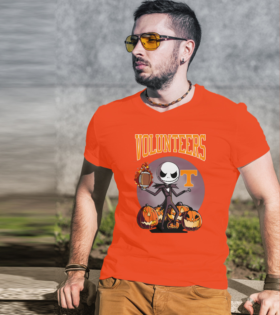 Tennessee Volunteers Jack Skellington Halloween Football Pumpkins T-Shirt