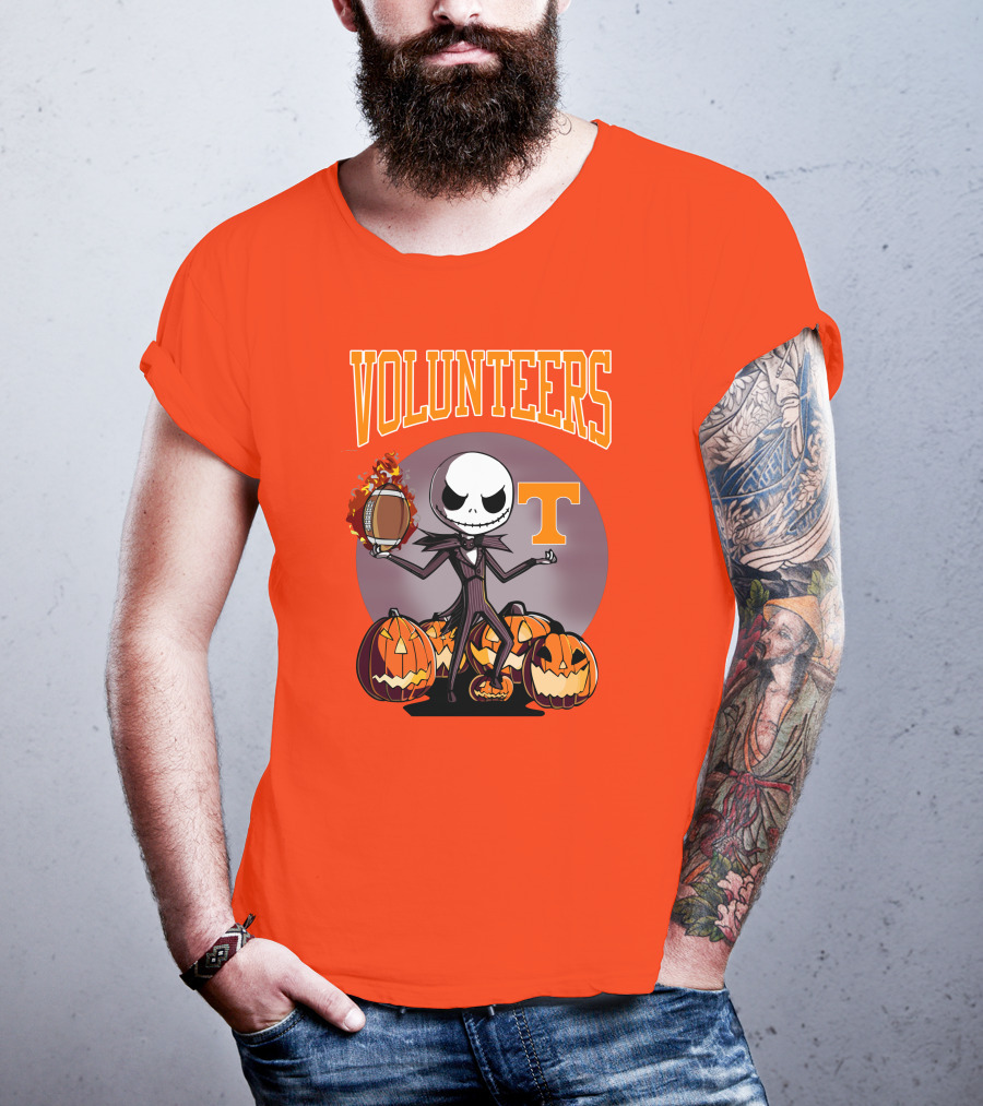 Tennessee Volunteers Jack Skellington Halloween Football Pumpkins T-Shirt