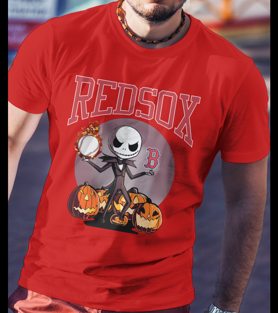 Red Sox Jack Skellington Halloween Pumpkins Baseball T-Shirt