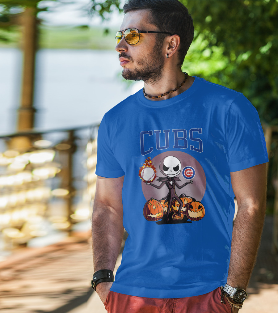 Cubs Jack Skellington Halloween Baseball Pumpkin T-Shirt