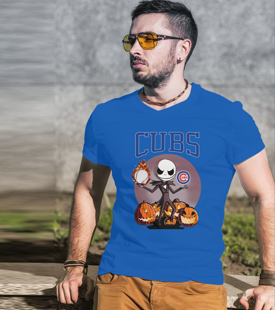 Cubs Jack Skellington Halloween Baseball Pumpkin T-Shirt