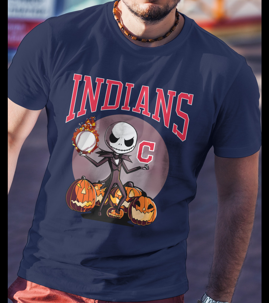 Indians Jack Skellington Halloween Baseball Pumpkins T-Shirt