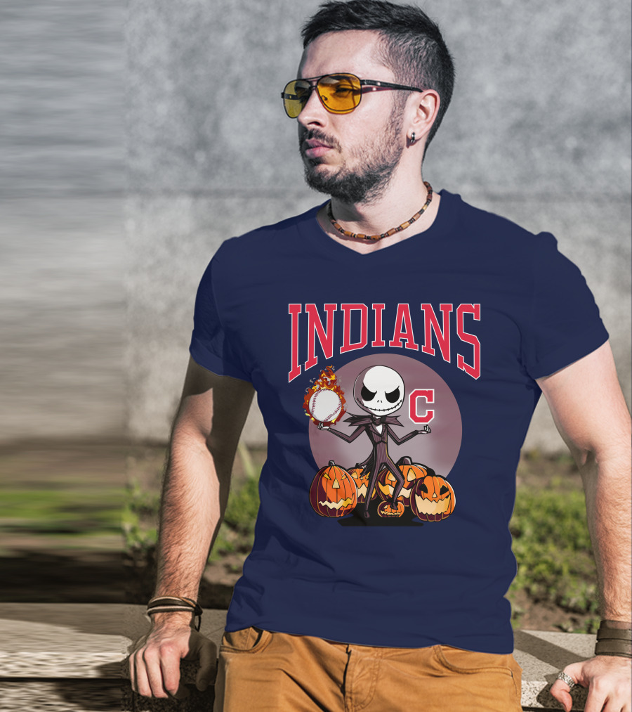 Indians Jack Skellington Halloween Baseball Pumpkins T-Shirt