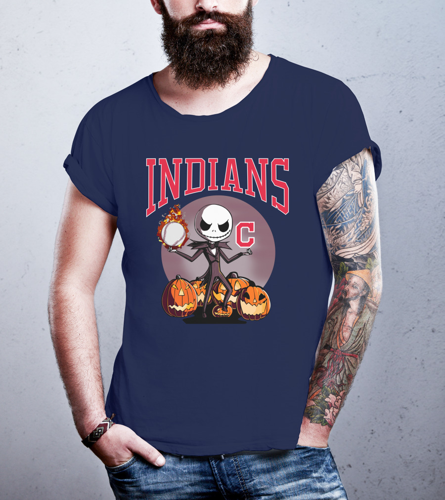 Indians Jack Skellington Halloween Baseball Pumpkins T-Shirt