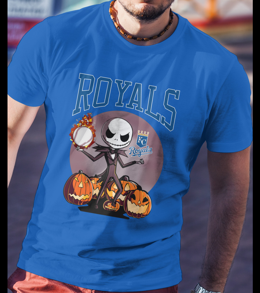 Royals Kansas City Halloween Jack Skellington Baseball Jack-o'-Lanterns T-Shirt