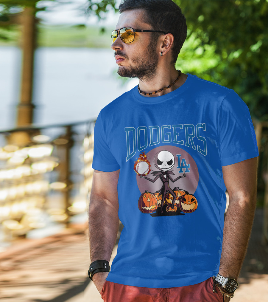 Dodgers LA Jack Skellington Baseball Halloween Pumpkins T-Shirt