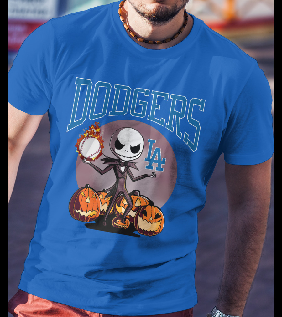 Dodgers LA Jack Skellington Baseball Halloween Pumpkins T-Shirt