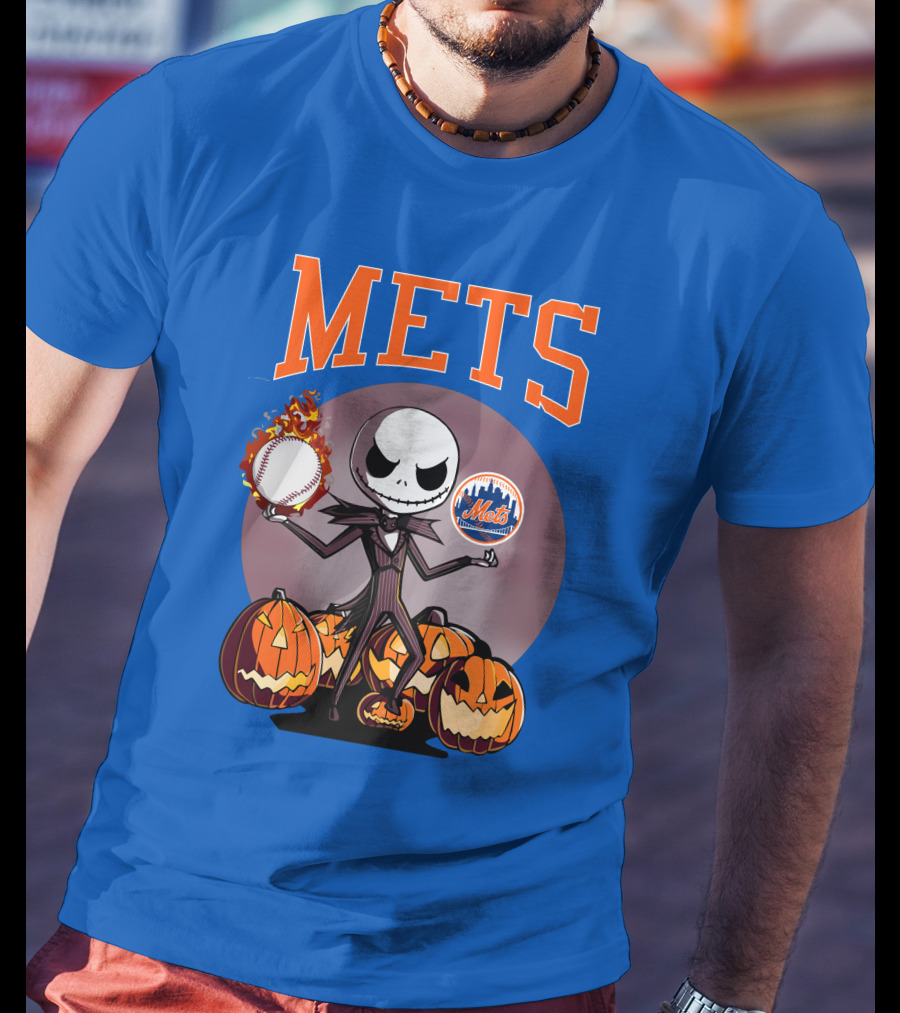 Mets Halloween With Jack Skellington And Pumpkins T-Shirt