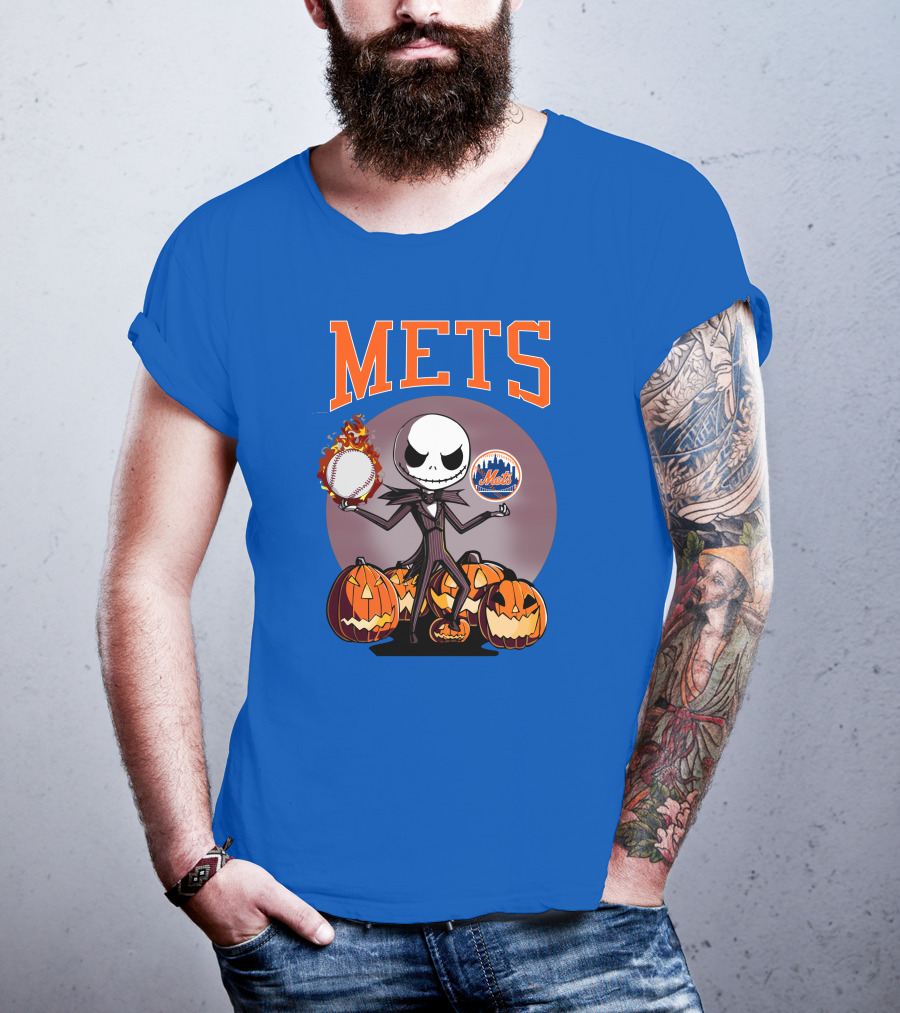 Mets Halloween With Jack Skellington And Pumpkins T-Shirt