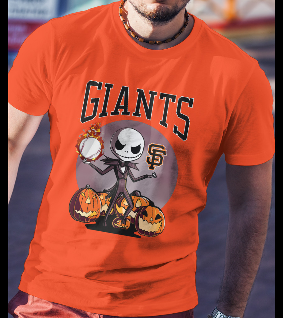 Giants Jack Skellington SF Logo Halloween Pumpkins Baseball T-Shirt