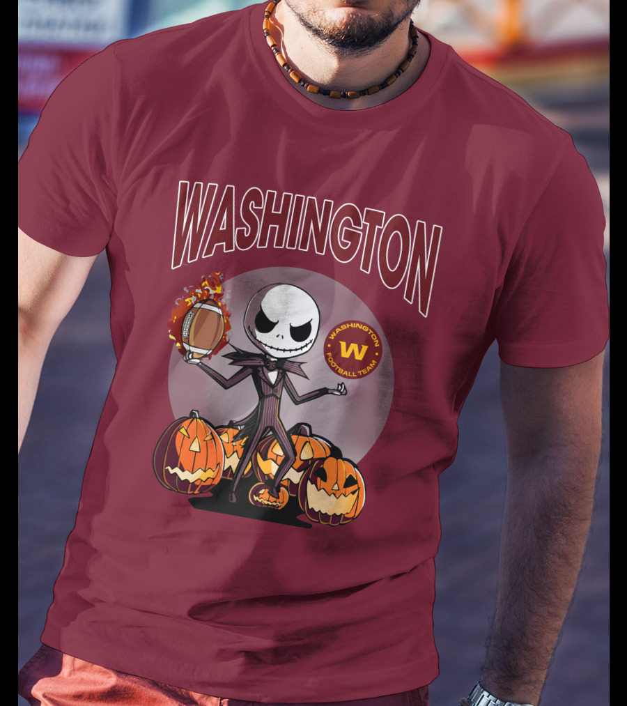 Washington Football Team Jack Skellington Halloween Pumpkins Football T-Shirt