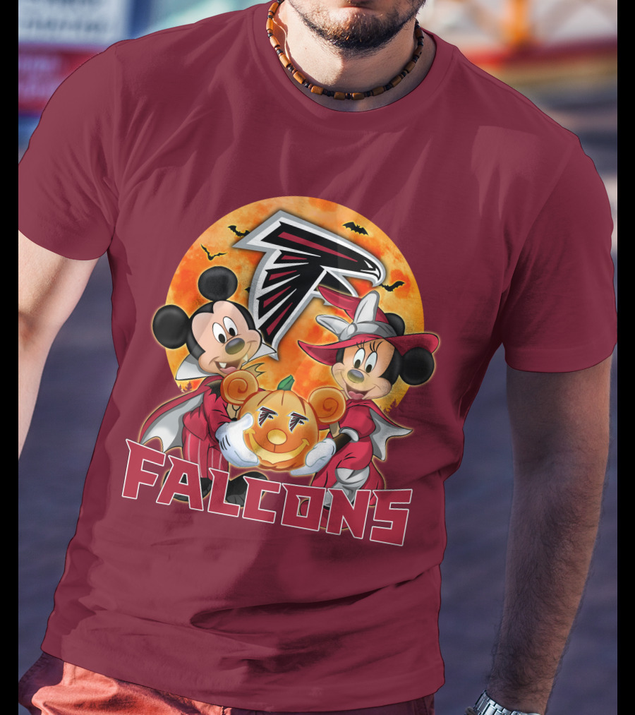 Atlanta Falcons Mickey Mouse Minnie Mouse Halloween Pumpkin T-Shirt