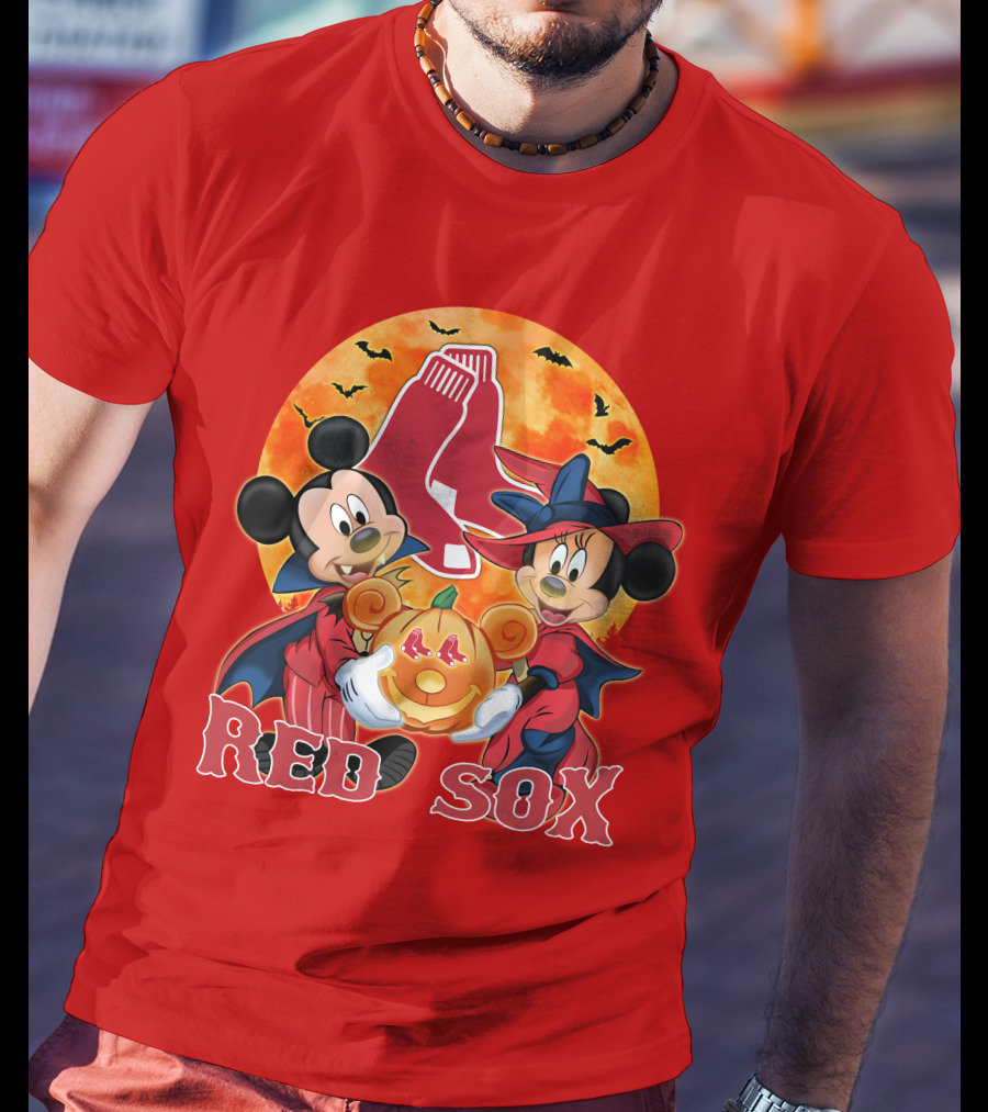 Boston Red Sox Mickey And Minnie Mouse Halloween Pumpkin T-Shirt