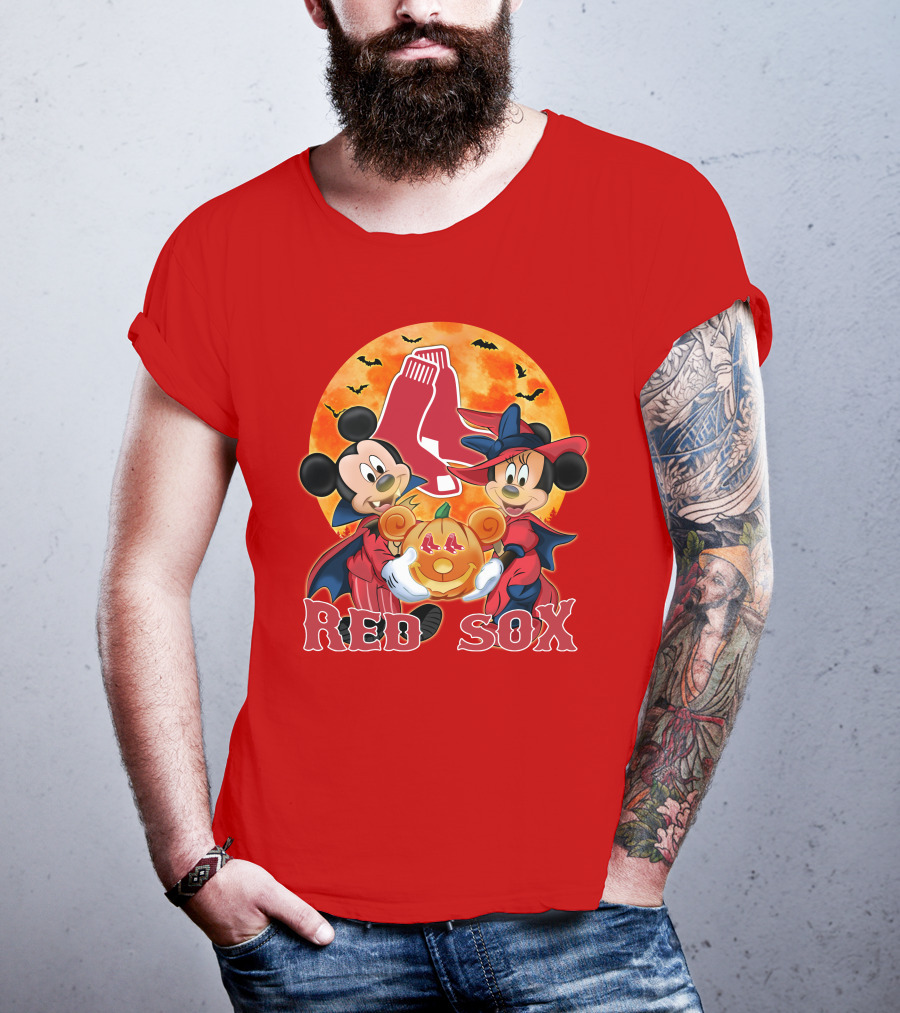 Boston Red Sox Mickey And Minnie Mouse Halloween Pumpkin T-Shirt