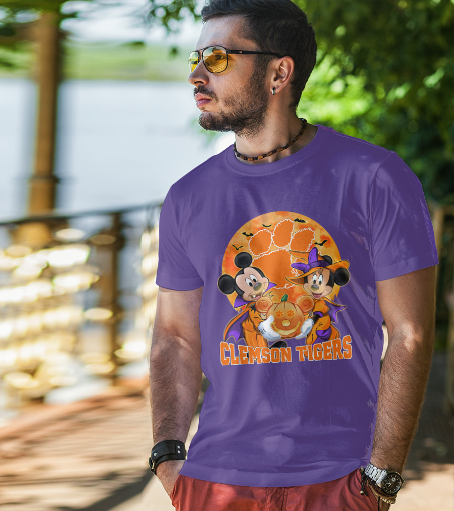 Clemson Tigers Mickey Mouse Minnie Mouse Halloween Pumpkin T-Shirt