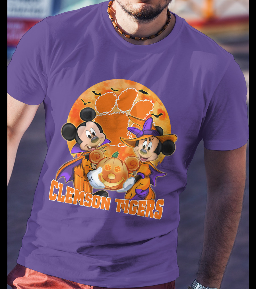 Clemson Tigers Mickey Mouse Minnie Mouse Halloween Pumpkin T-Shirt
