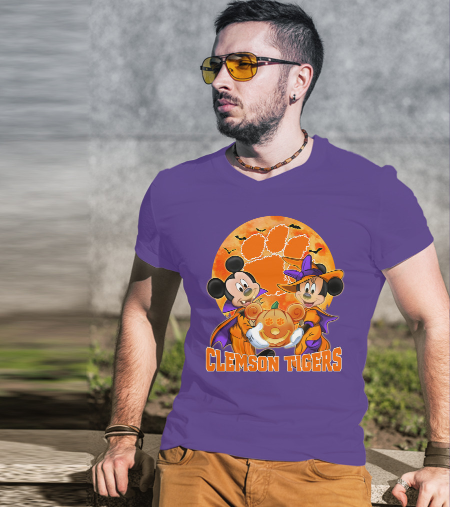 Clemson Tigers Mickey Mouse Minnie Mouse Halloween Pumpkin T-Shirt