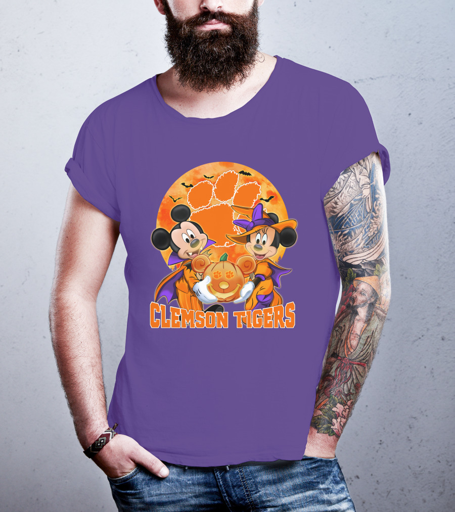 Clemson Tigers Mickey Mouse Minnie Mouse Halloween Pumpkin T-Shirt