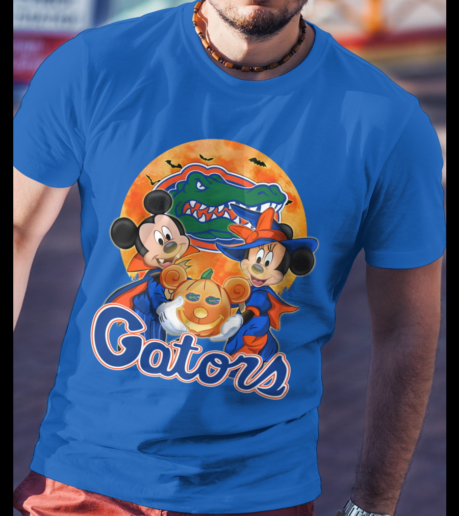 Florida Gators Mickey Mouse And Minnie Mouse Halloween Pumpkin T-Shirt