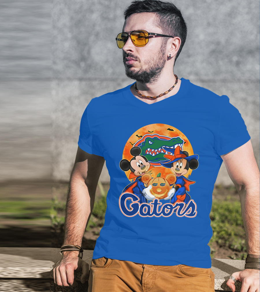 Florida Gators Mickey Mouse And Minnie Mouse Halloween Pumpkin T-Shirt